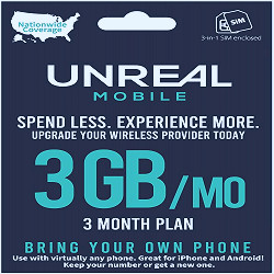 Amazon.com: UNREAL Mobile 3-Month 3GB/mo $45 Prepaid 3-in-1 SIM Card Kit :  Cell Phones & Accessories